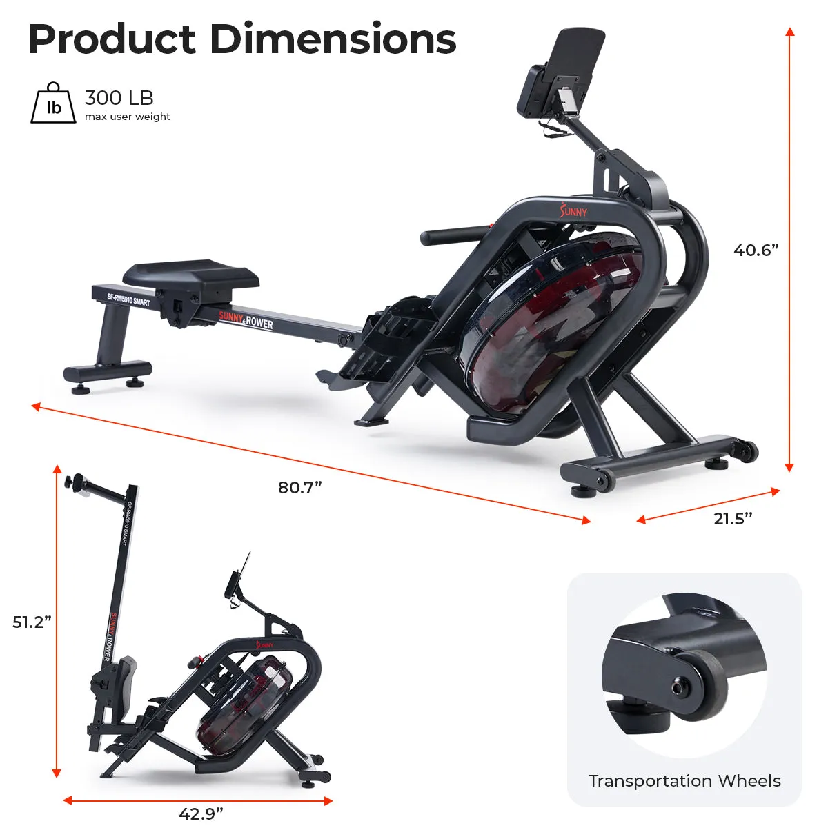 Phantom Hydro Premium SMART Water Rowing Machine with Angled Water Tank