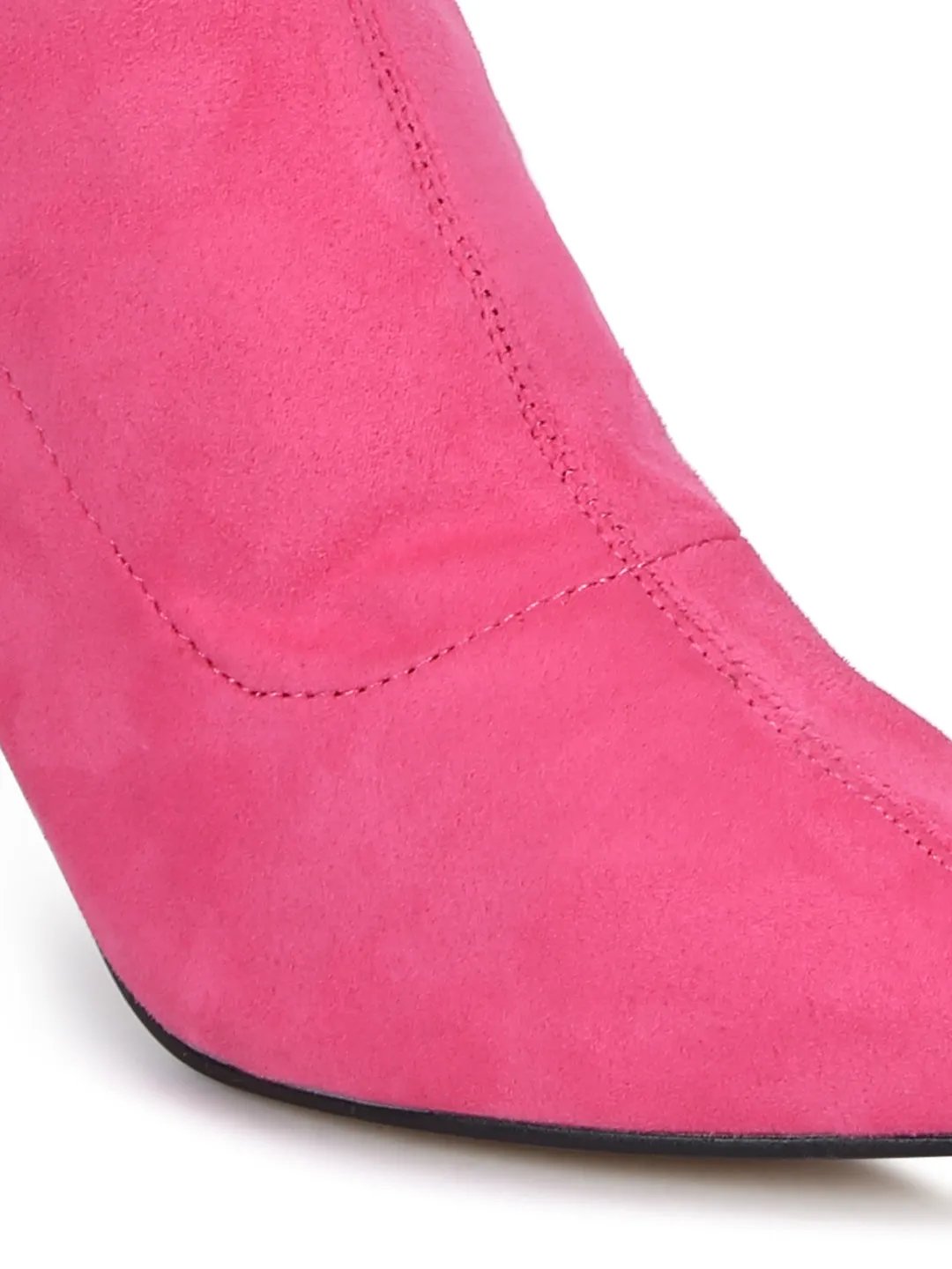 Pink Micro Sock Low Heel Ankle Boots