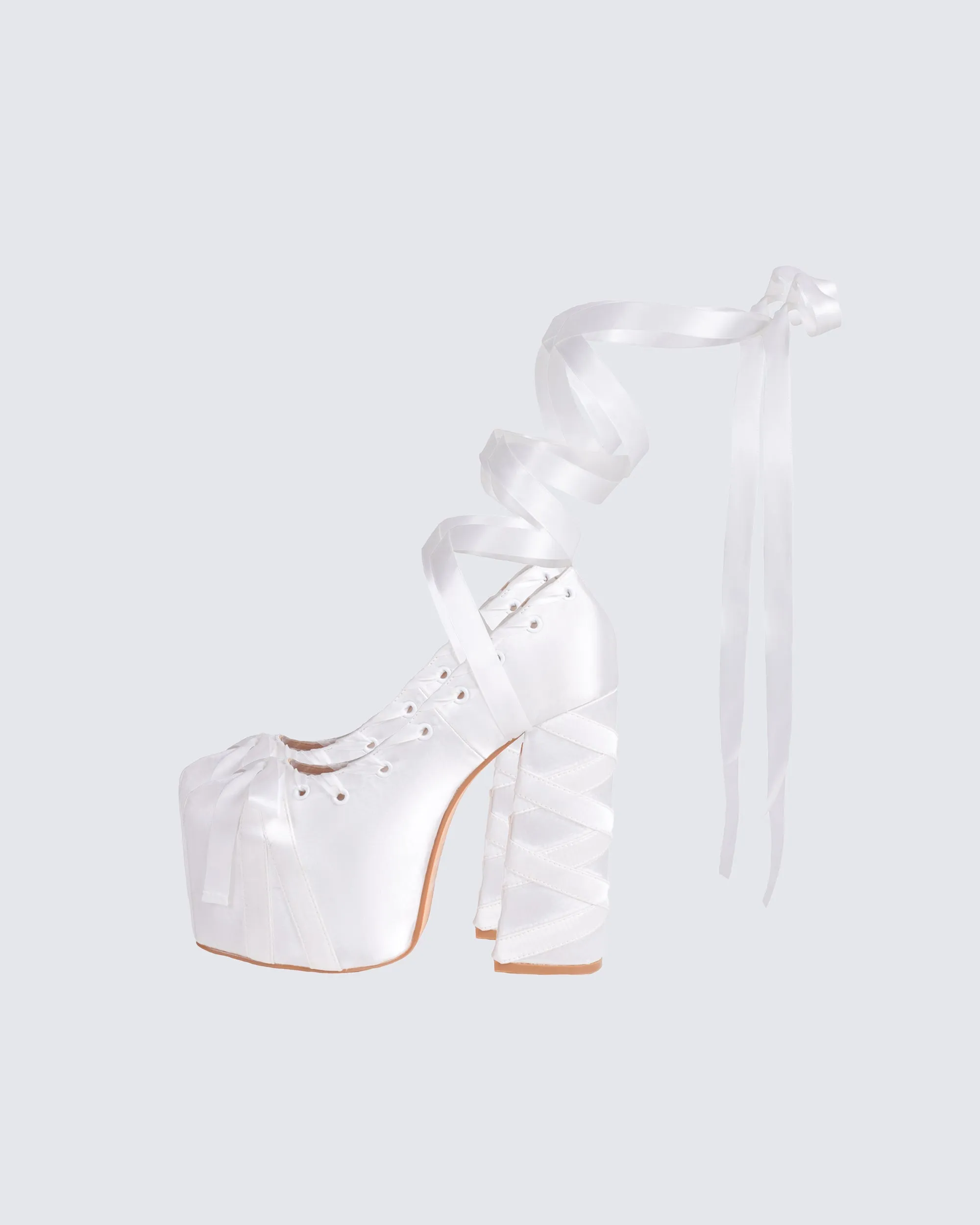 Porsha White Satin Platform Heel