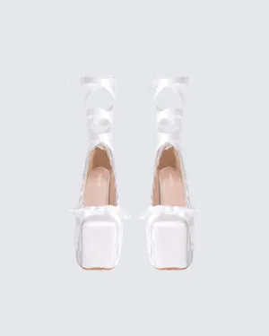 Porsha White Satin Platform Heel