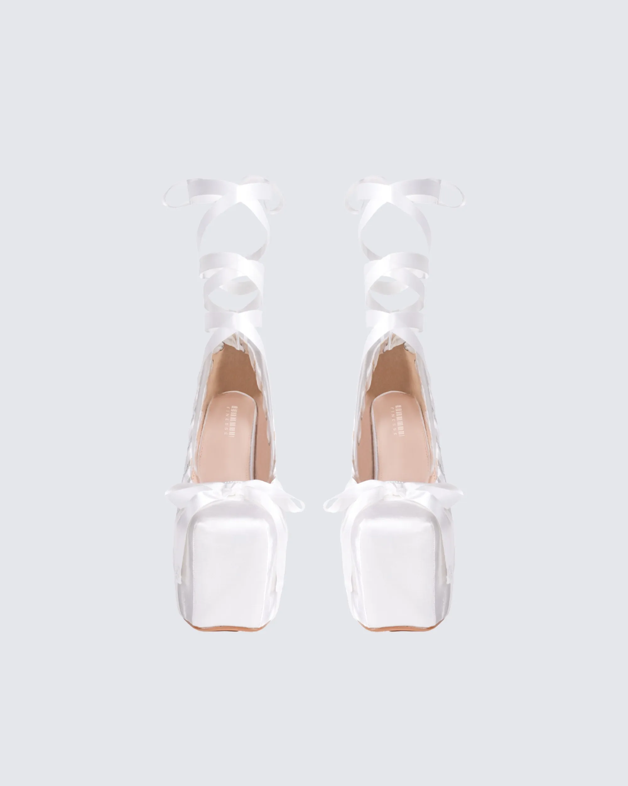 Porsha White Satin Platform Heel