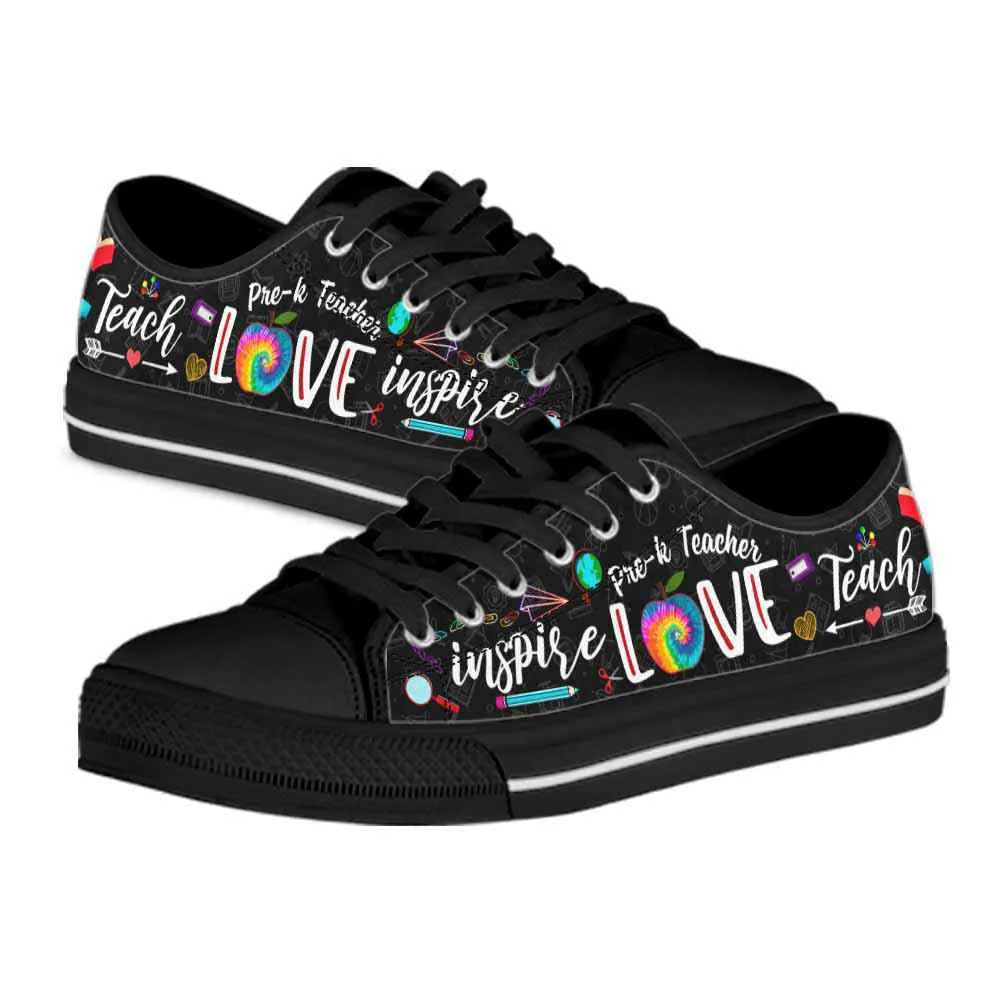 Pre K Teacher Tie Dye Teach Love Inspire Low Top Shoes, Teacher Shoes, Low Top Sneakers