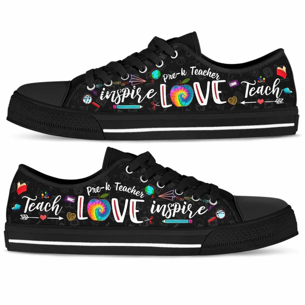 Pre K Teacher Tie Dye Teach Love Inspire Low Top Shoes, Teacher Shoes, Low Top Sneakers