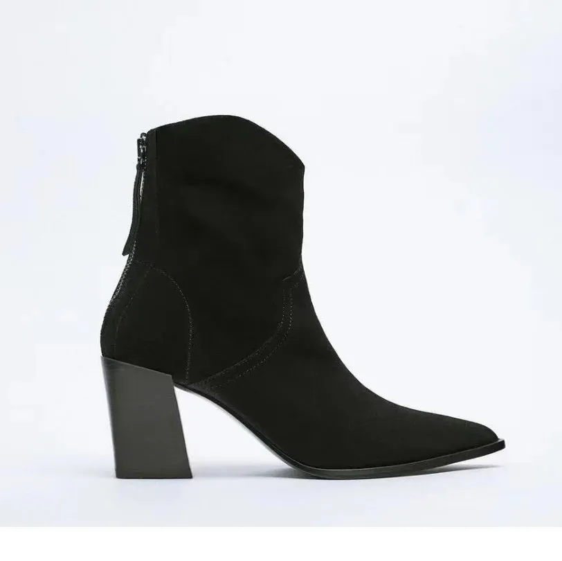 Pre Order:  Retro Pointed Toe Chunky Heel Ankle Boots