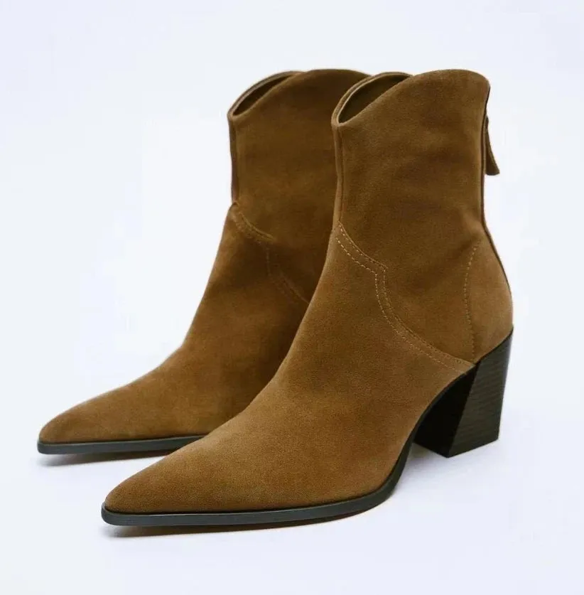 Pre Order:  Retro Pointed Toe Chunky Heel Ankle Boots