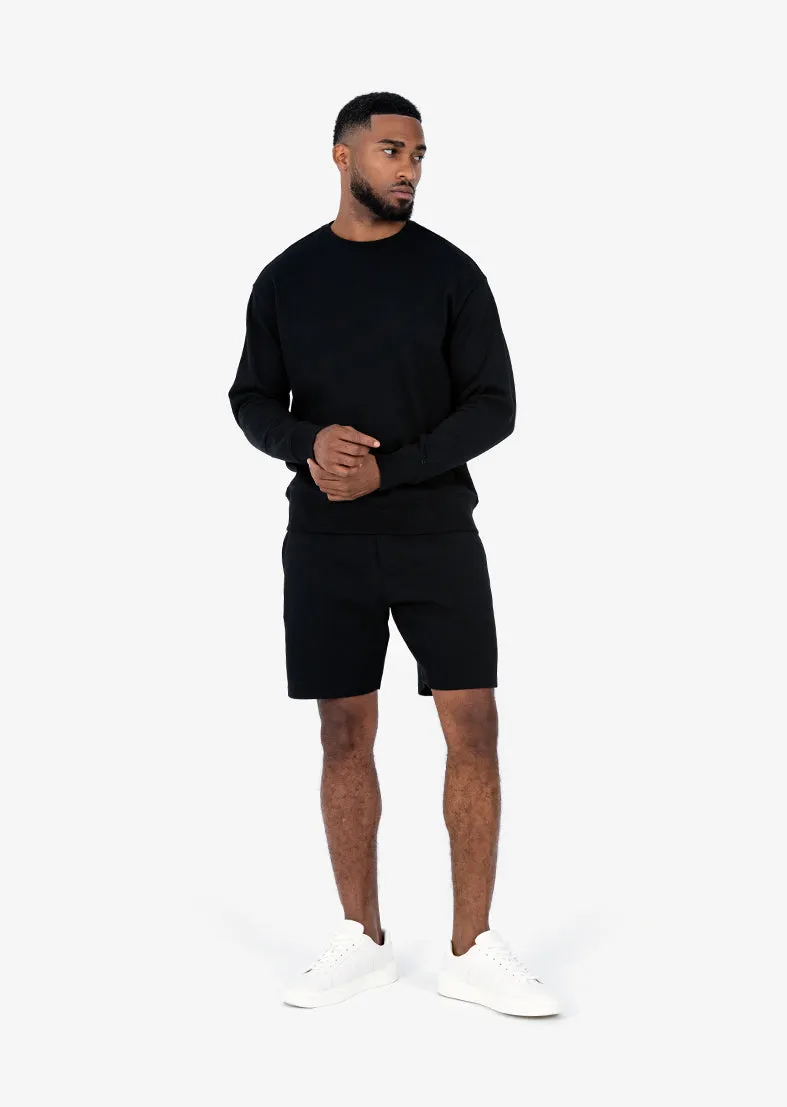 Premium Textured Crew Neck & Short Set Black