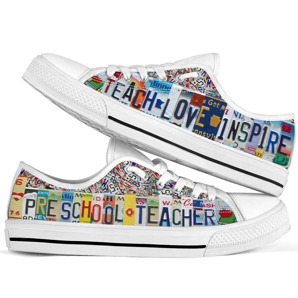 Preschool Teacher Inspire License Plates Low Top Shoes, Teacher Shoes, Low Top Sneakers