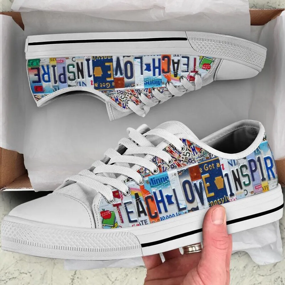 Preschool Teacher Inspire License Plates Low Top Shoes, Teacher Shoes, Low Top Sneakers