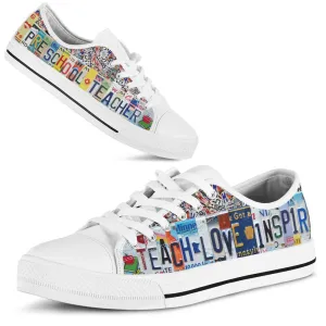 Preschool Teacher Inspire License Plates Low Top Shoes, Teacher Shoes, Low Top Sneakers