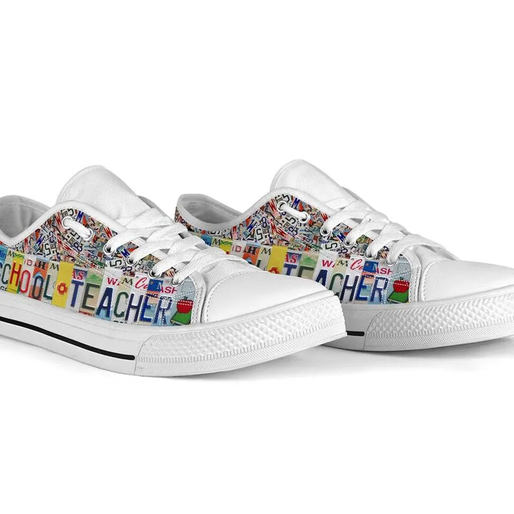 Preschool Teacher Inspire License Plates Low Top Shoes, Teacher Shoes, Low Top Sneakers