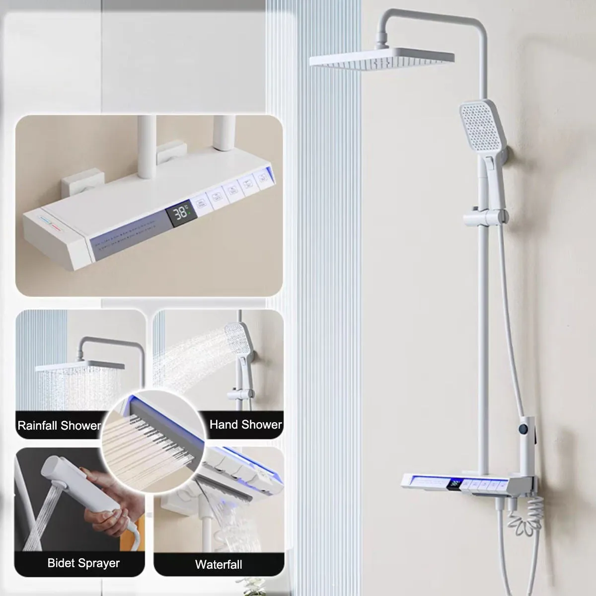 Rainfall Spa Therapy Digital Thermostatic Shower System Set