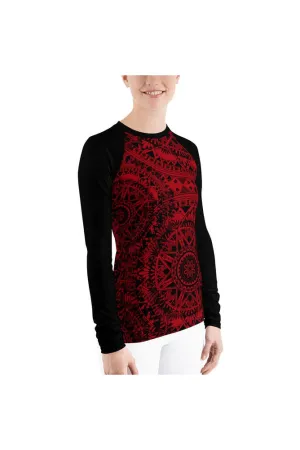 Red & Black Mandala Women's Rash Guard