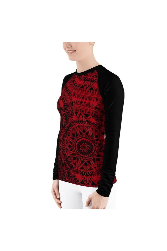 Red & Black Mandala Women's Rash Guard