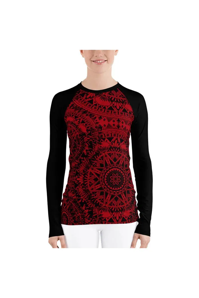 Red & Black Mandala Women's Rash Guard