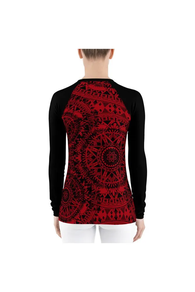 Red & Black Mandala Women's Rash Guard