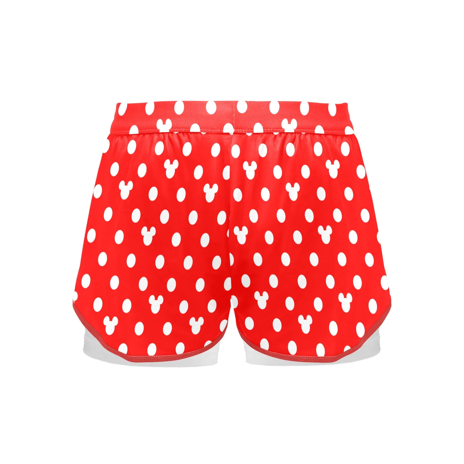 Red With White Mickey Polka Dots Women's Sports Shorts With Compression Liner