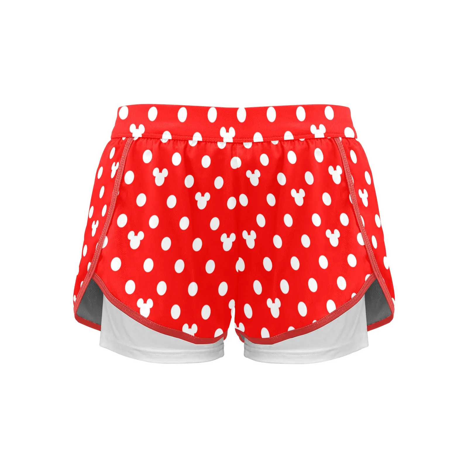 Red With White Mickey Polka Dots Women's Sports Shorts With Compression Liner