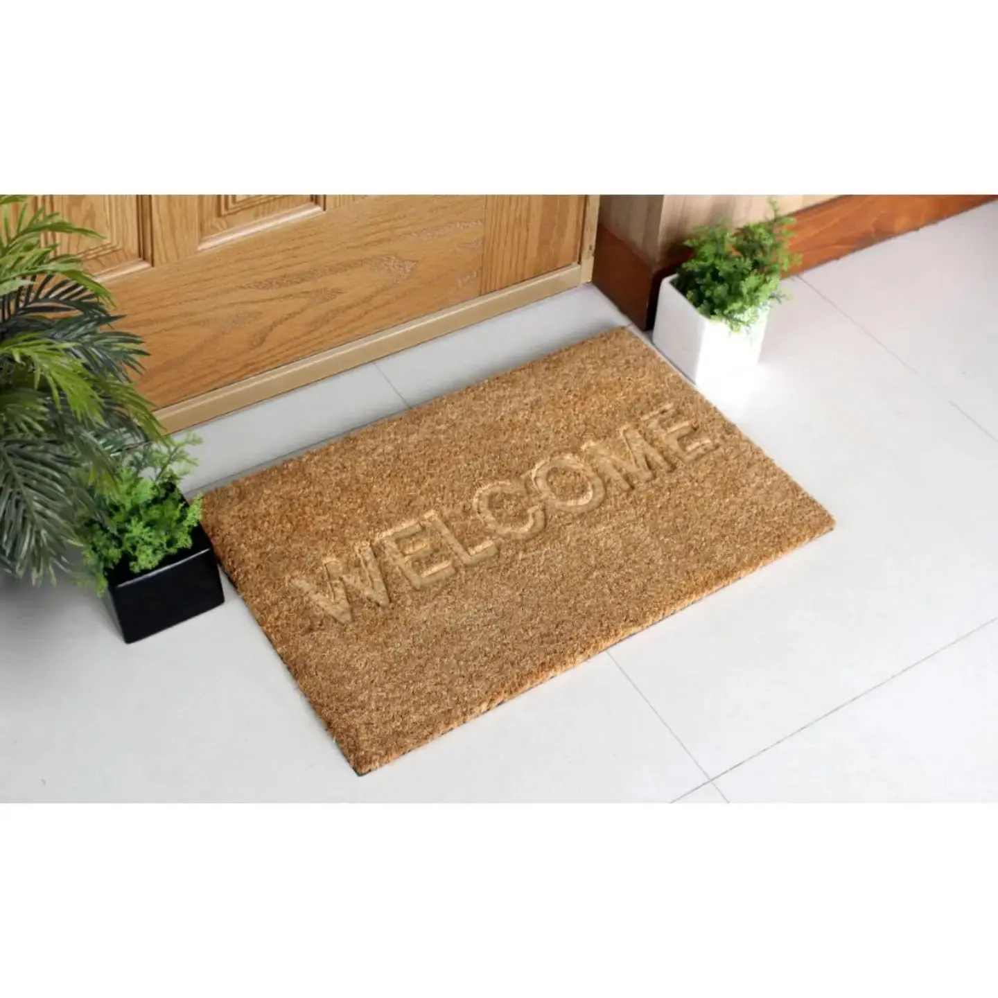 RugSmith Natural Embossed Welcome Coir Doormat, 16" X 24"