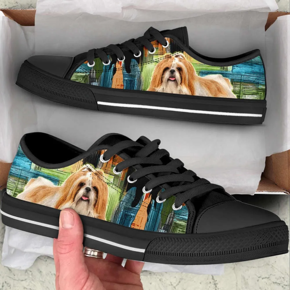 Shih Tzu Dog Paint Art Wallpaper Low Top Shoes Canvas Sneakers, Dog Printed Shoes, Canvas Shoes For Men, Women