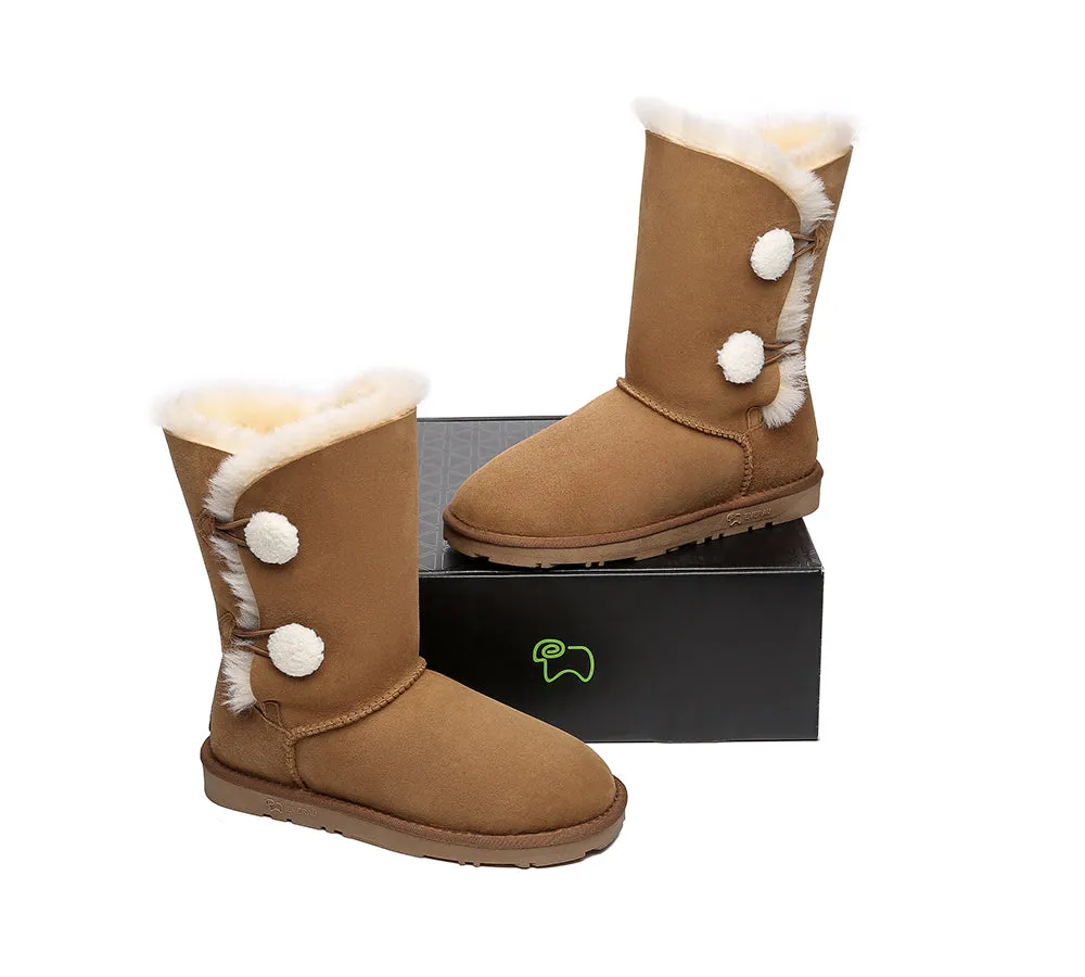 Short Twin Button Sheepskin Boots Aspen