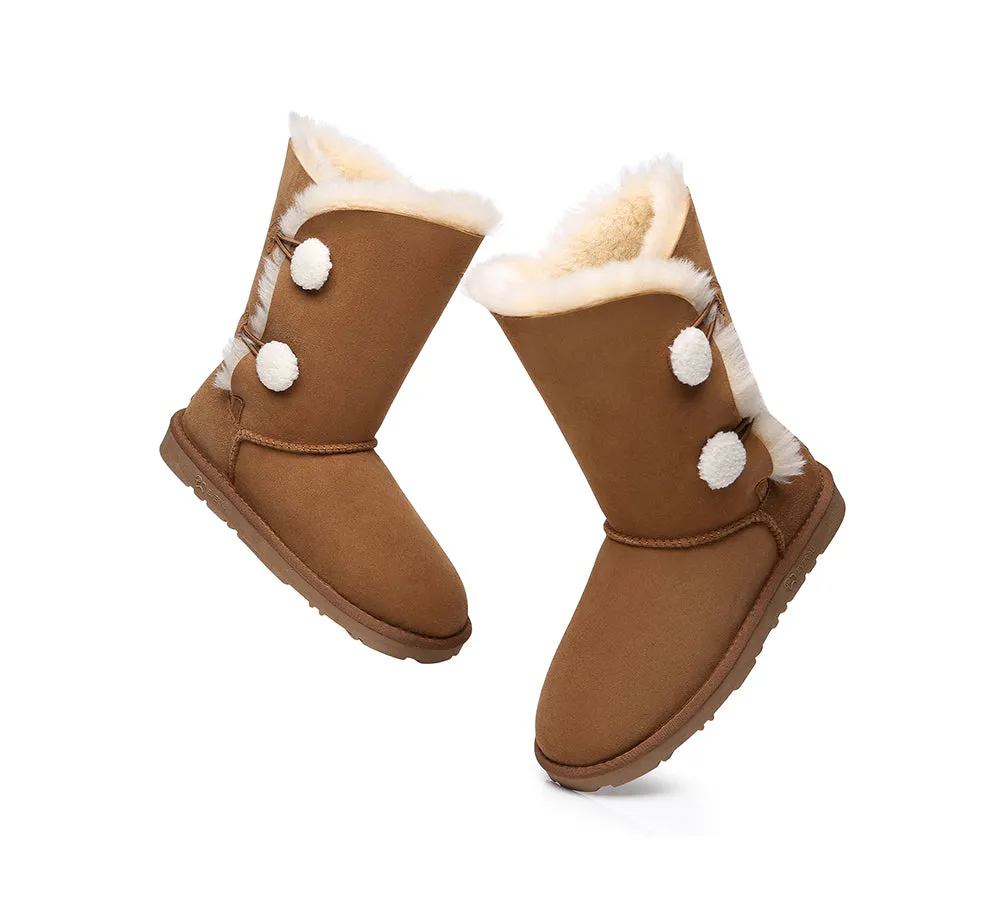 Short Twin Button Sheepskin Boots Aspen