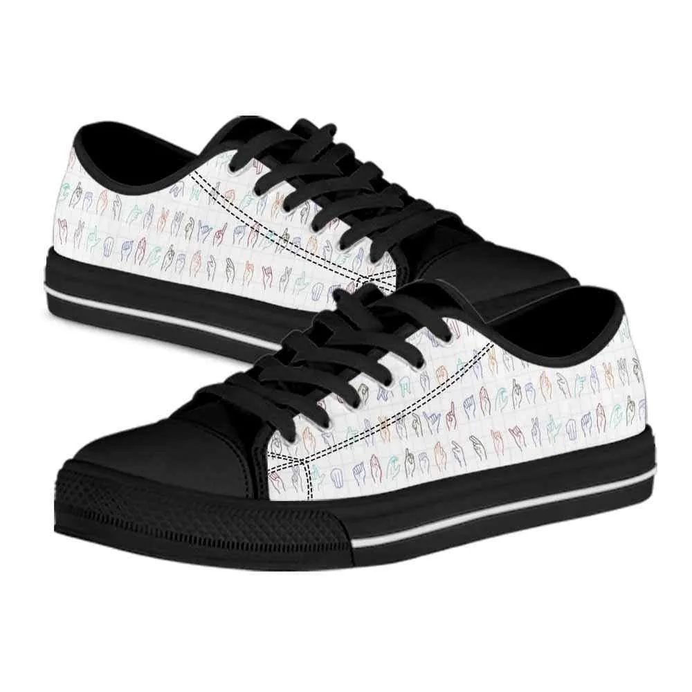 Sign Language Alphabet Pattern Low Top Shoes, Teacher Shoes, Low Top Sneakers