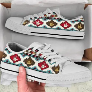 Sign Language Native Stripe Pattern Low Top Shoes , Low Top Sneaker, Low Top Canvas Shoes