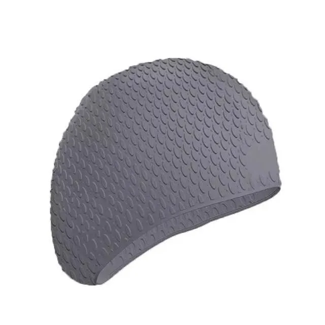 Silicone Waterproof Swimming Caps Protect Ears Long Hair Sports Swimming Cap for Adults(Gray)