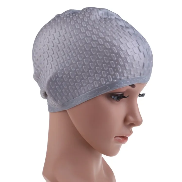 Silicone Waterproof Swimming Caps Protect Ears Long Hair Sports Swimming Cap for Adults(Gray)