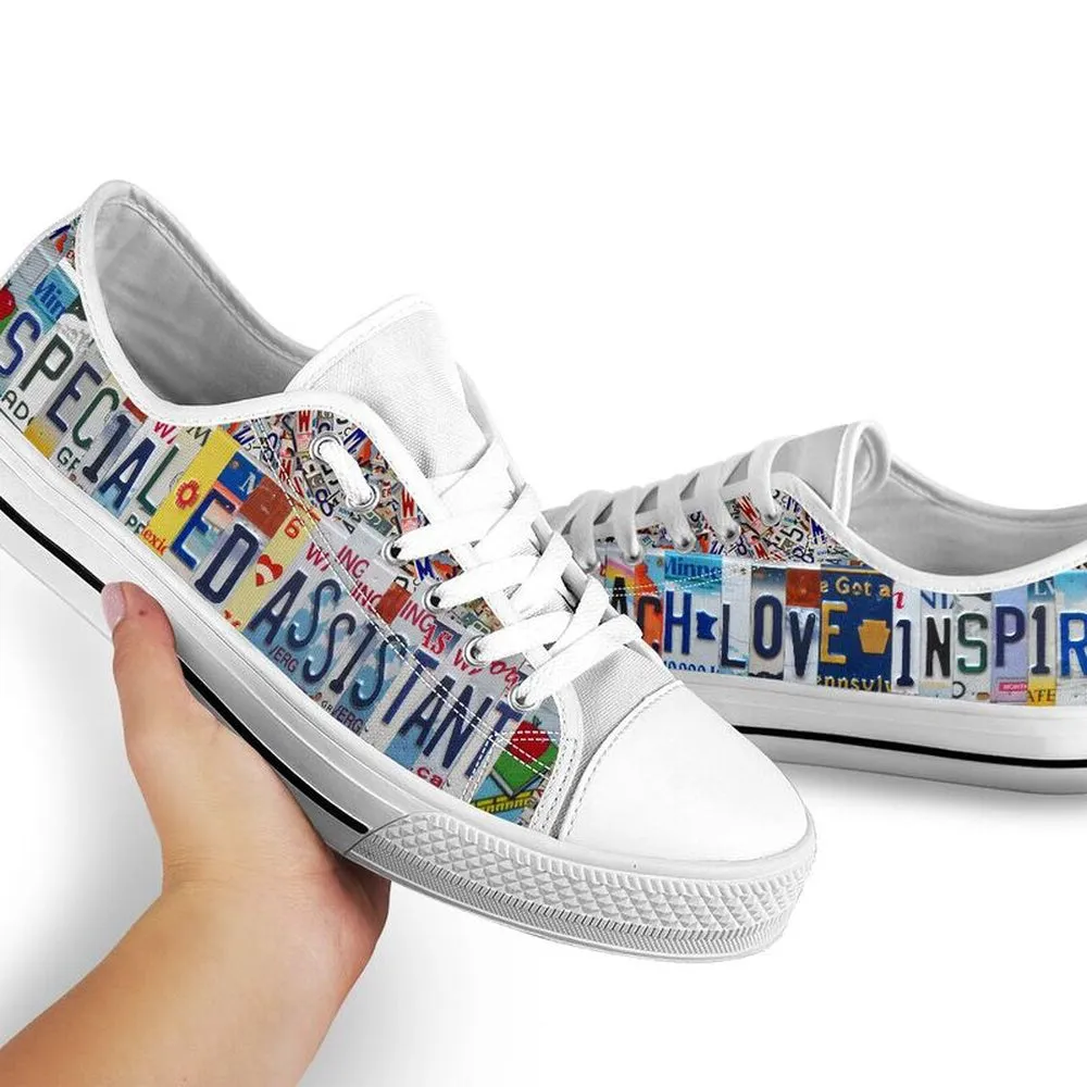 Special Ed Assistant Inspire License Plates Low Top Shoes, Teacher Shoes, Low Top Sneakers