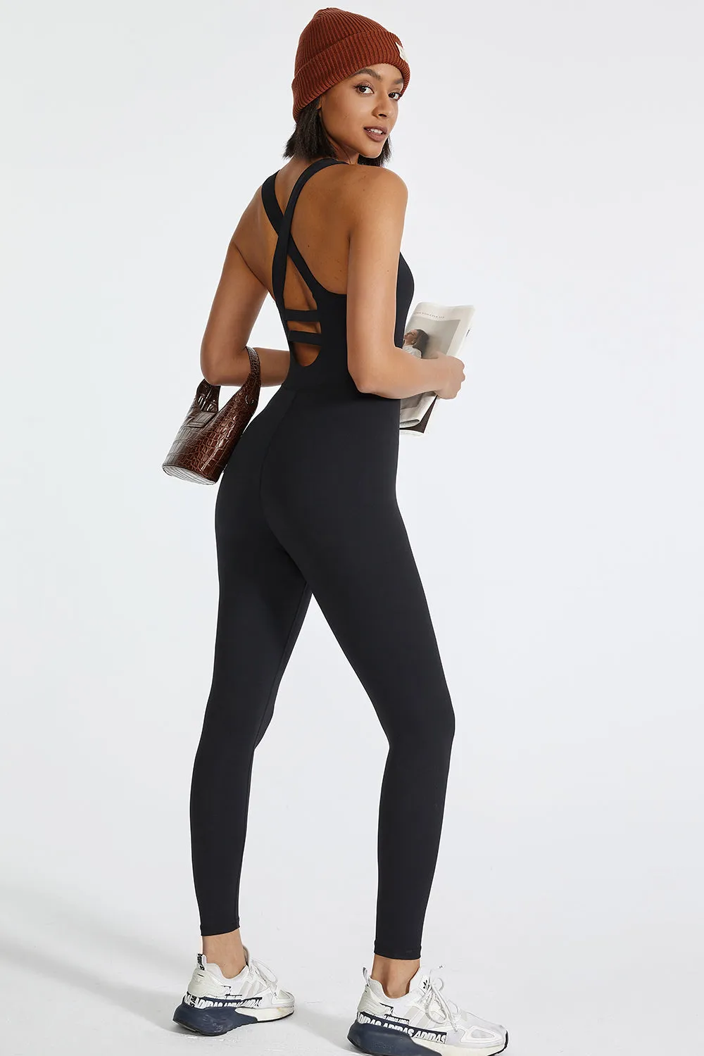 Sports Jumpsuit Women's Fashion Yoga Pilates Crisscross Backless Wide Strap Active Jumpsuit