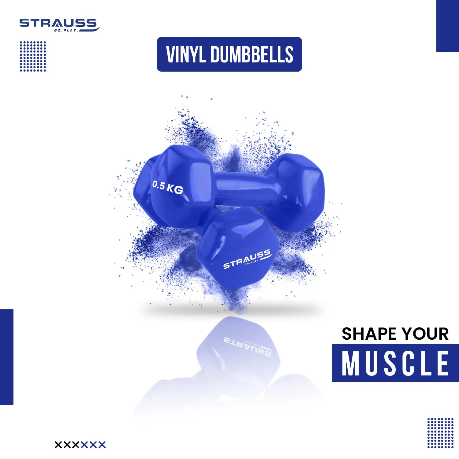 Strauss Premium Vinyl Dumbbells Weight for Men & Women | 4 Kg (Each) | 8 Kg (Pair) | Ideal for Home Workout, Yoga, Pilates, Gym Exercises | Non-Slip, Easy to Hold, Scratch Resistant (Blue)