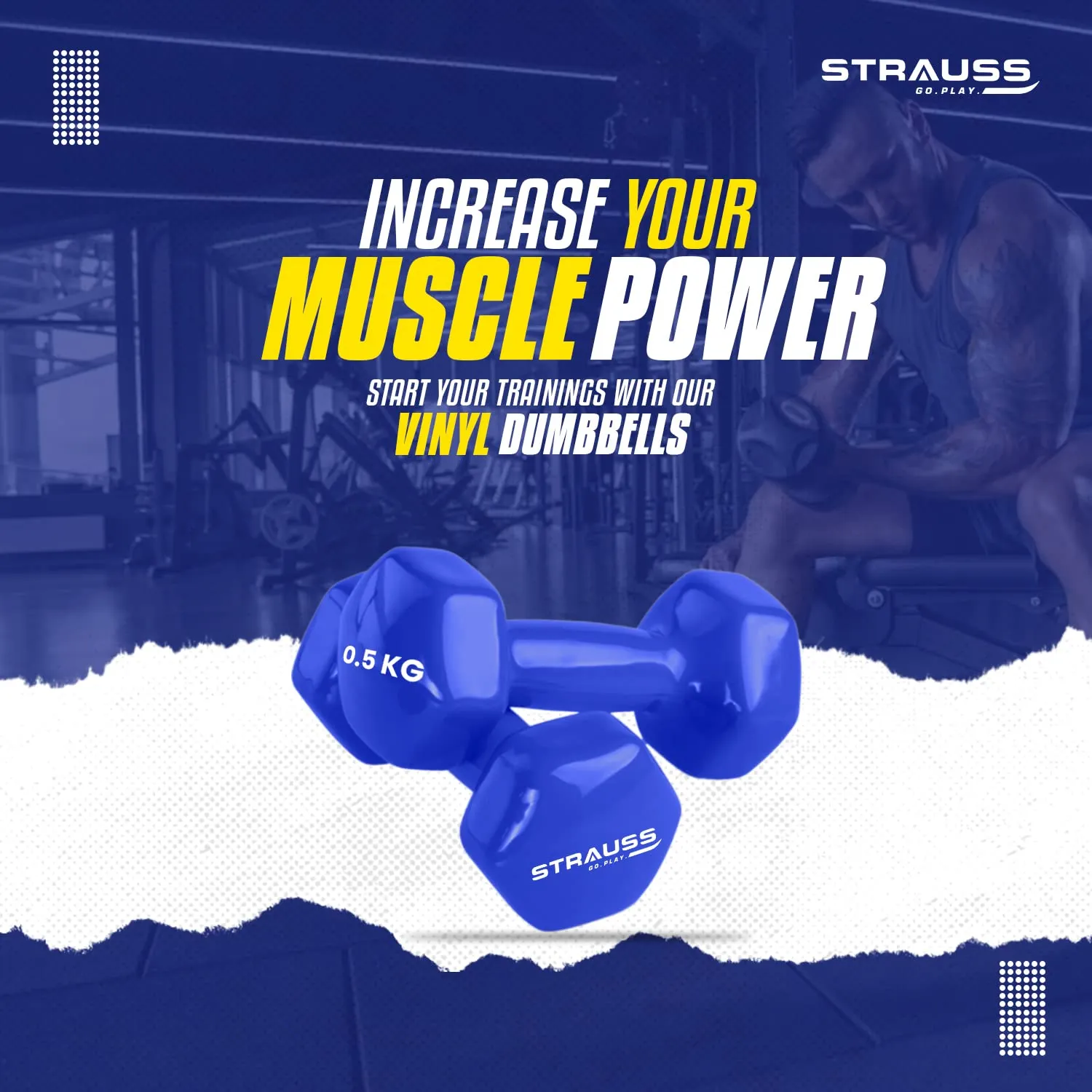 Strauss Premium Vinyl Dumbbells Weight for Men & Women | 4 Kg (Each) | 8 Kg (Pair) | Ideal for Home Workout, Yoga, Pilates, Gym Exercises | Non-Slip, Easy to Hold, Scratch Resistant (Blue)