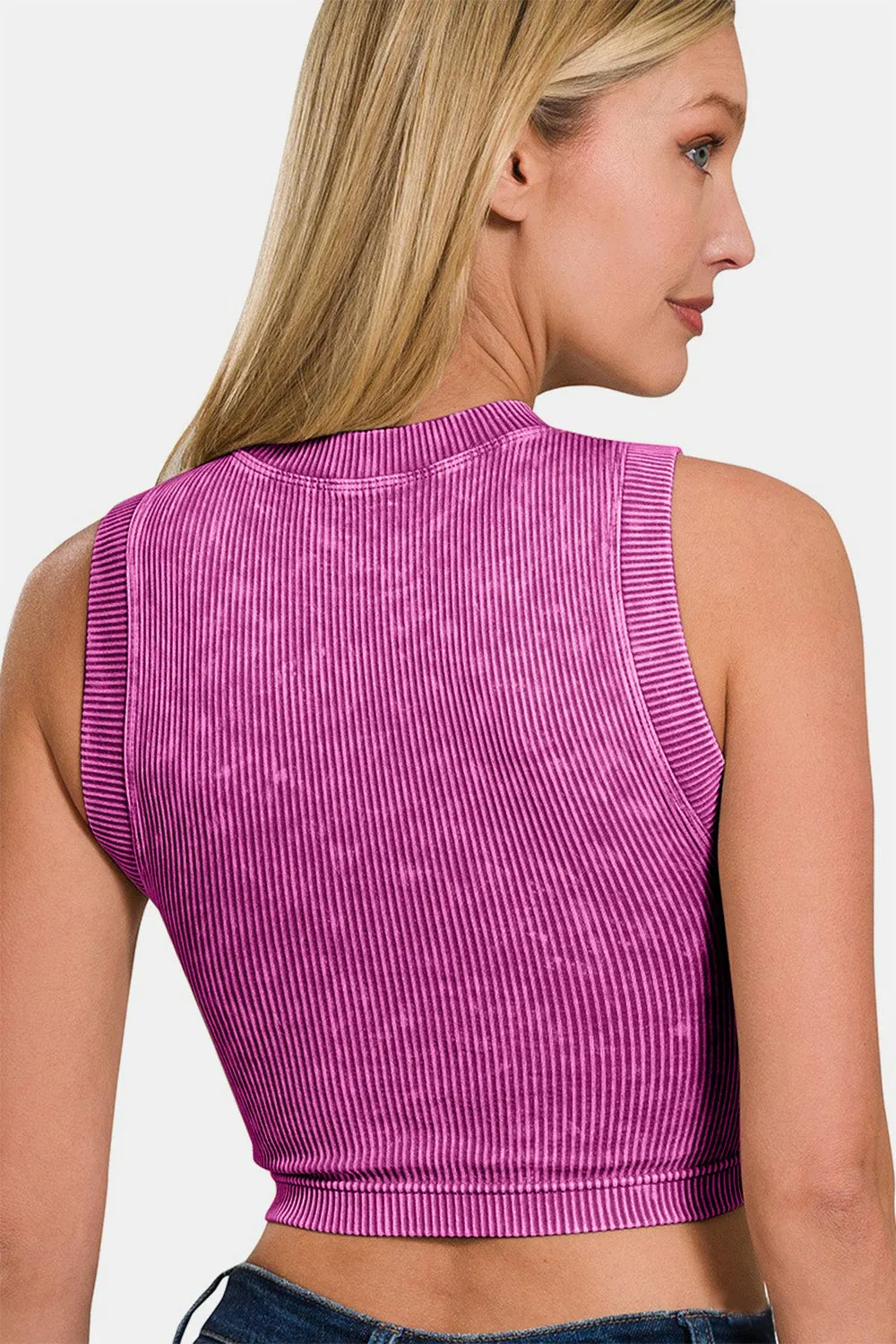 TEEK - Light Plum Washed Ribbed Seamless Crop Padded Tank