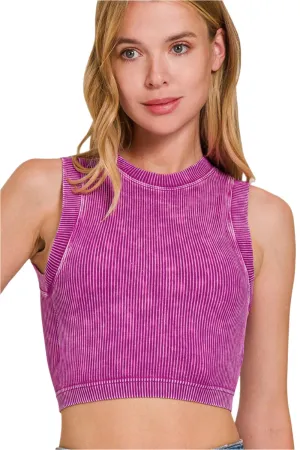 TEEK - Light Plum Washed Ribbed Seamless Crop Padded Tank