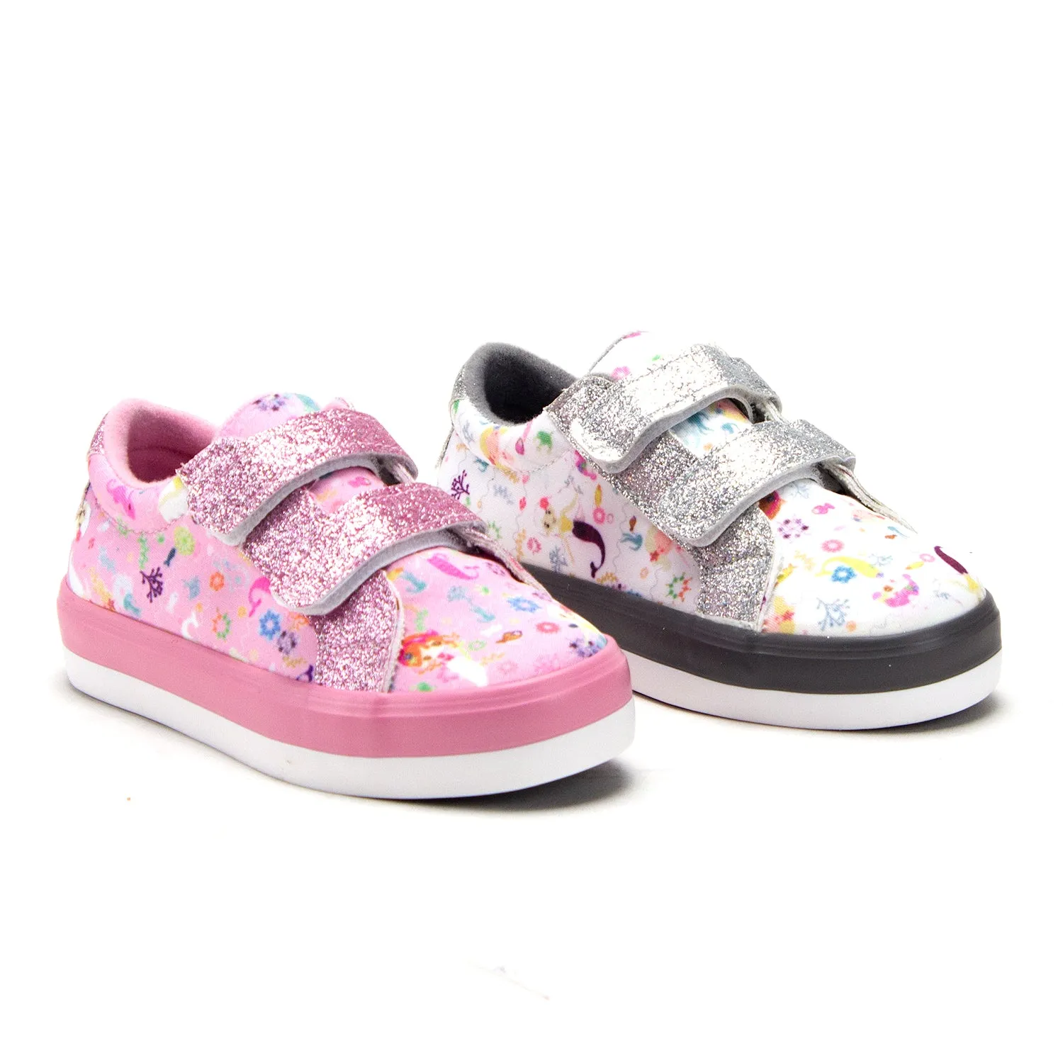 Toddler Little Girls Mermaid Print Twinkle Glitter Sneakers Flats Shoes