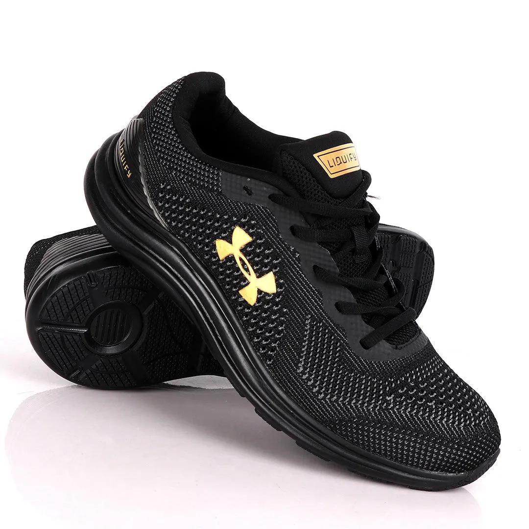 UA Charged Spark Black With Gold Logo Design Sneakers