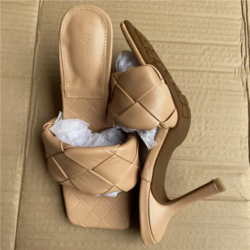 Uniwim 2024 Luxury Design Slides Women High Heels Mules Fetish Summer Sandals Lady Heels Slippers Weave Platform Stripper Blue Shoes