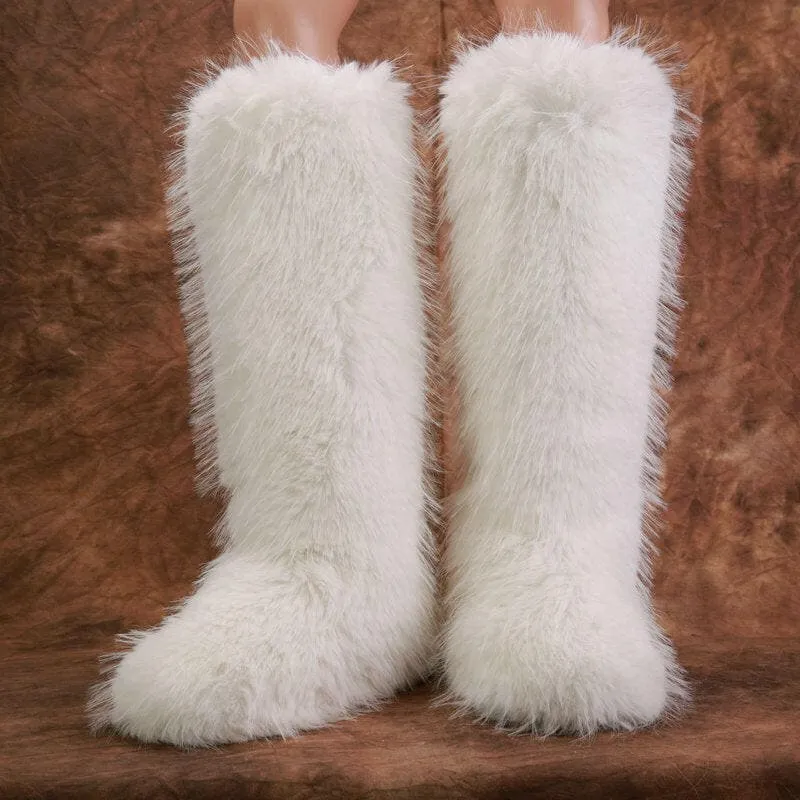 Vibrant Fluffy Snow Boots for Women in Knee High Plush Style