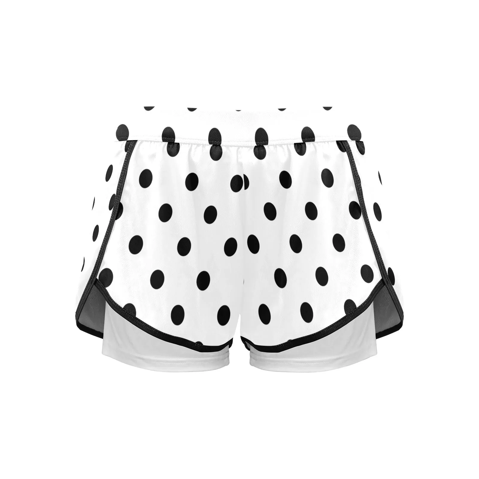 White With Black Polka Dots Women's Sports Shorts With Compression Liner