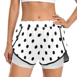 White With Black Polka Dots Women's Sports Shorts With Compression Liner