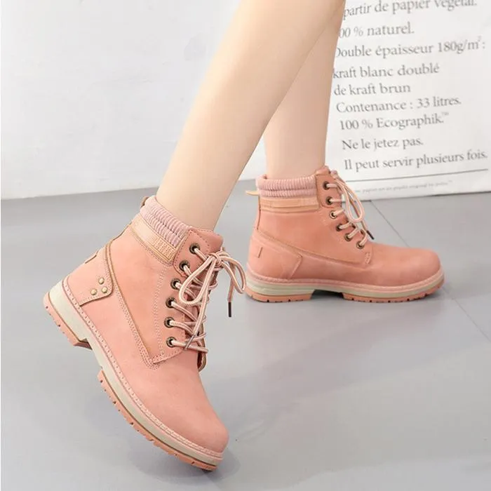 Women winter fall short chunky platform lace up boots