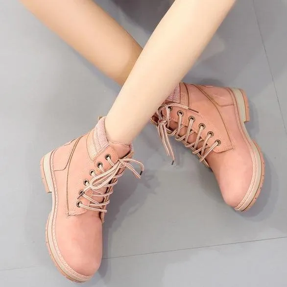 Women winter fall short chunky platform lace up boots