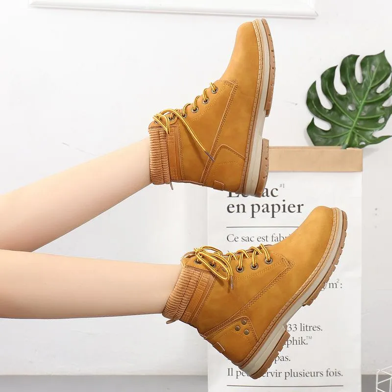 Women winter fall short chunky platform lace up boots