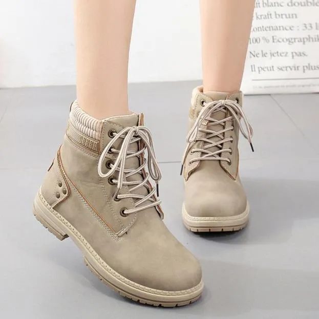 Women winter fall short chunky platform lace up boots