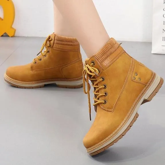 Women winter fall short chunky platform lace up boots