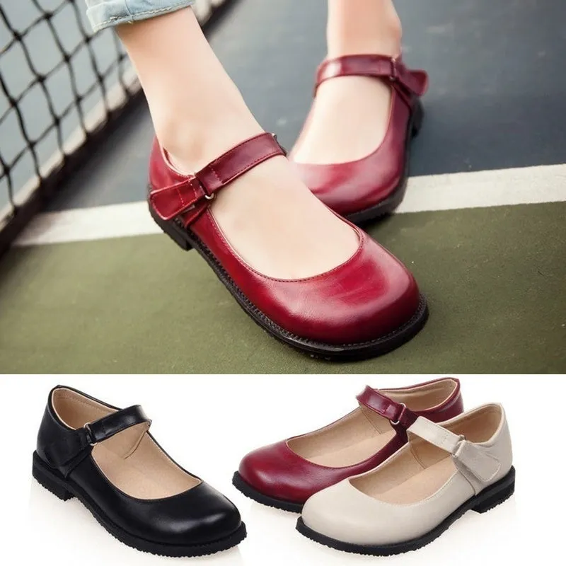 Women's Fashion Round Toe Casual Shoes Comfortable Flats Strap Mary Jane Shoes Dance Shoes Leather Shoes Girl Student Shoes Lolita Shoes Plus Size