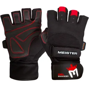 Wrist Wrap Weight Lifting Gloves w/ Gel Padding - Black/Red