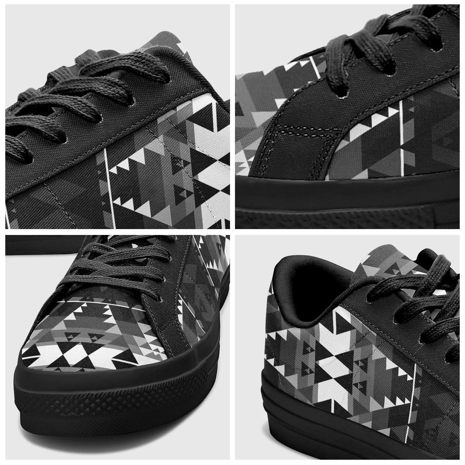 Writing on Stone Black and White Aapisi Low Top Canvas Shoes Black Sole