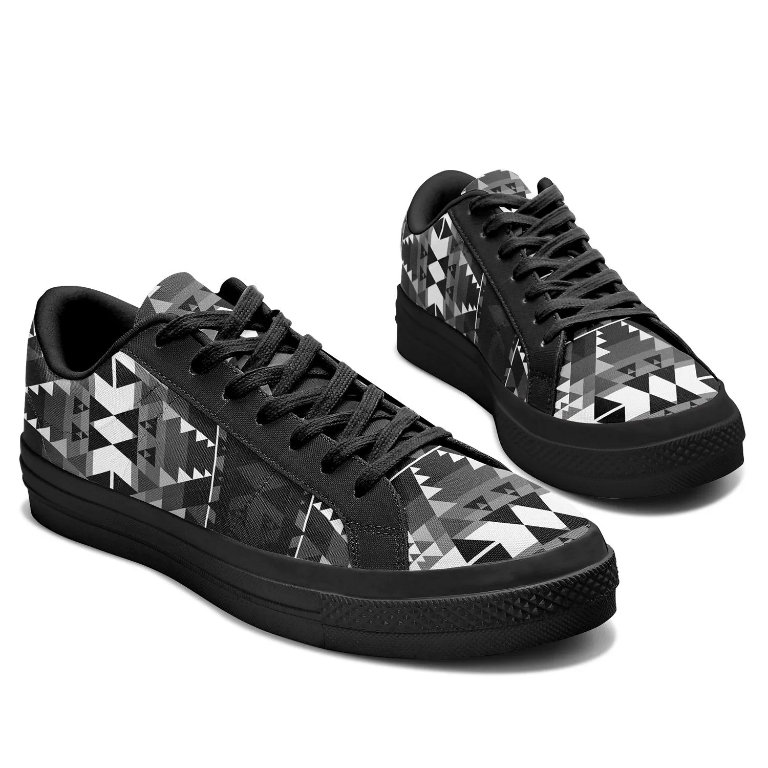 Writing on Stone Black and White Aapisi Low Top Canvas Shoes Black Sole